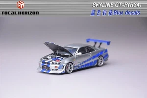 Focal Horizon FH 1:64 Skyline GT-R R34 FNF C-West Silver Blue Diecast Model Car - Picture 1 of 2