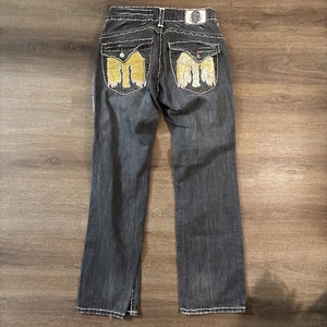 Laguna Beach Jeans Co Mens Jeans 33x30 Y2K Biker Angel Wings Flap Pockets Grunge - Picture 1 of 10