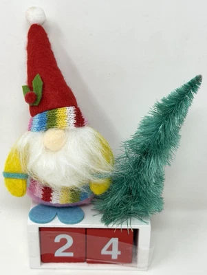 Christmas Gnome Holiday Advent Calendar Countdown Wooden Block Shelf Sitter - Image 1 of 4