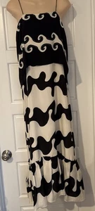 Diane Von Furstenburg 100% Silk Maxi Dress Sz 6 Black White Modern Tiered Ruffle - Picture 1 of 12