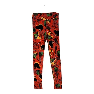 LuLaRoe Orange & Black Halloween Leggings Black Cats Brooms Witches Kids L/XL - Picture 1 of 6