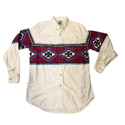 Vintage 90s Rodeo Active Western Aztec Geometric Long Sleeve Shirt Size L - Image 1 of 4