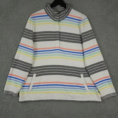 Suéter T by Talbots Pullover Mujer XL Blanco Negro Rayas 1/4 Snap Terry UPF 50 Foto 1 de 4