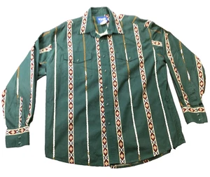 Vintage Wrangler Western Shirt XL/XG/TS Cotton Green Aztec Stripe - Picture 1 of 8
