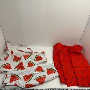 Watermelon Print Girls Bikini Set with Red Watermelon Skirt - Picture 1 of 3