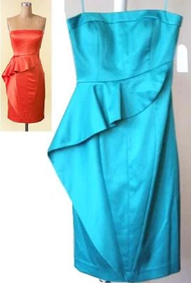 Vestido Jessica Simpson Turquesa Azul Verde Satinado Cóctel Vaina Elástica 2 Nuevo con Etiquetas Foto 1 de 3