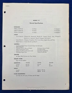 Original Thomas Organ Service Manual / V-1 - Picture 1 of 1