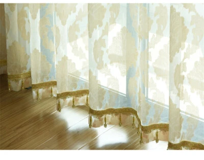 luxury French yellow embroidered yarn dyed cloth blackout curtain tulle N307 - Image 1 of 4