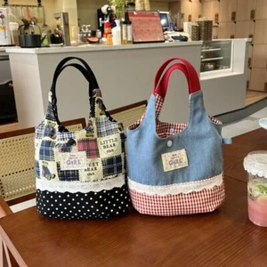 Denim Plaid Handbag INS Sweet Lace Commuting Bags Portable Women's Bag - Picture 1 of 14