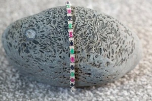 Ruby, Blue Sapphire, Emerald & White Topaz Sterling Silver Bracelet - Picture 1 of 1