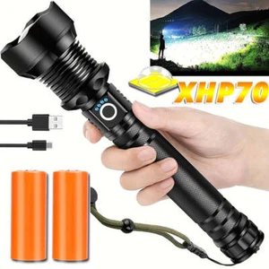 1pc Rechargeable High Lumens LED Flashlights, XHP70 Tactical Flashlights With Zo - Picture 1 of 13