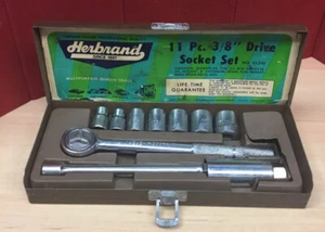 Herbrand 11-Pc 3/8" Drive SAE Socket Set Ratchet Extension Spark Plug Metal Box - Picture 1 of 6