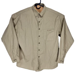 HARLEY DAVIDSON Mens Button Up Top Long Sleeve Shirt Size L Khaki Logo Spell Out - Picture 1 of 6