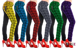 Pantalones para mujer prohibidos medio tartán a cuadros a cuadros emo punk piernas ajustadas - Imagen 1 de 38