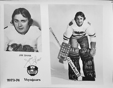 1973-74 JIM SHAW AHL GOALIE HOCKEY AUTOGRAPH PHOTO NHL  NOVA SCOTIA VOYAGEURS 