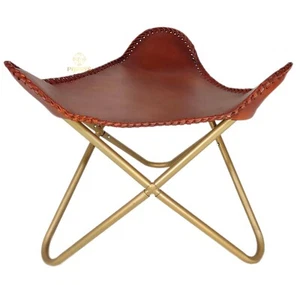 Brown Leather Ottoman Seat – Genuine Leather Footrest Foot Stool Chair PL2-88 - Picture 1 of 6