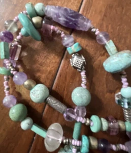 Vintage Necklace 30” Murano Millefiori Turquoise Amethyst Silver Stunning - Picture 1 of 8