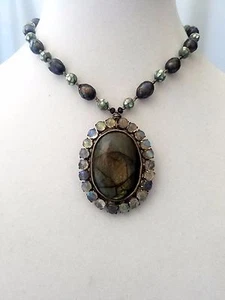 Collar colgante artesanal vintage de plata de ley grande de labradorita - Imagen 1 de 8
