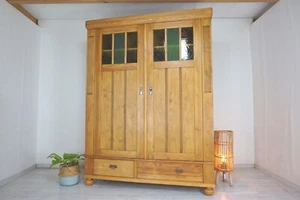selten großer zerlegbarer Jugendstil Schrank von 1900 mit Strukturglas Weichholz - Bild 1 von 12
