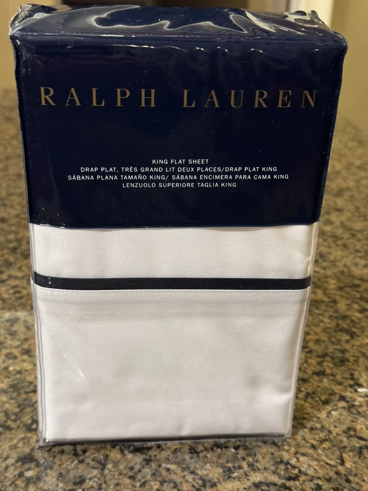 Ralph Lauren Palmer Percale King Flat Sheet 464 TC 100 Cotton Polo Navy