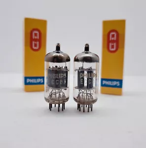 2X ECC83 12AX7 Philips Miniwatt Holland I66,year 1970 dimple getter disc,Roetest - Picture 1 of 3