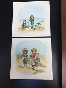 Pr Mid-Century Holly Hobby Style Children Paintings on Board Signed HALE - Picture 1 of 5