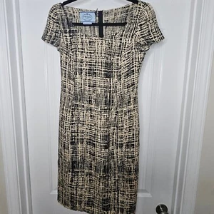 Prada Black Beige Tweed Frayed Hem Short Sleeve Sheath Dress – No Size Tag - Picture 1 of 17