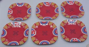 6 QSQUARED, Q SQUARED MELAMINE APPETIZER PLATES, MONTECITO PATTERN, NEW COLORFUL - Picture 1 of 4
