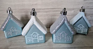 4 Christbaumkugeln-Häuser-blau, silber,weiß-Haus/Weihnachtshaus-Baumschmuck-5 cm - Bild 1 von 9