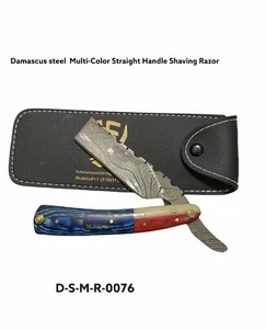 Shaving Straight Razor Damascus Steel Custom made Razor Buffalo Horn Handle - Picture 1 of 7