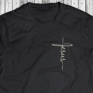 Jesus Cross Embroidery T-Shirt - Embroidered Bible Christian Shirt Gospel Tee - Picture 1 of 7