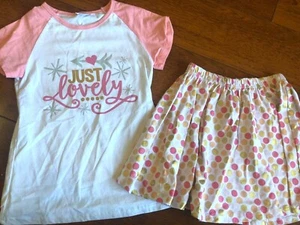 girls 2 PC SKIRT SET "just lovely" worn once! S/S SHIRT polka dots XXXL size 7/8 - Picture 1 of 3