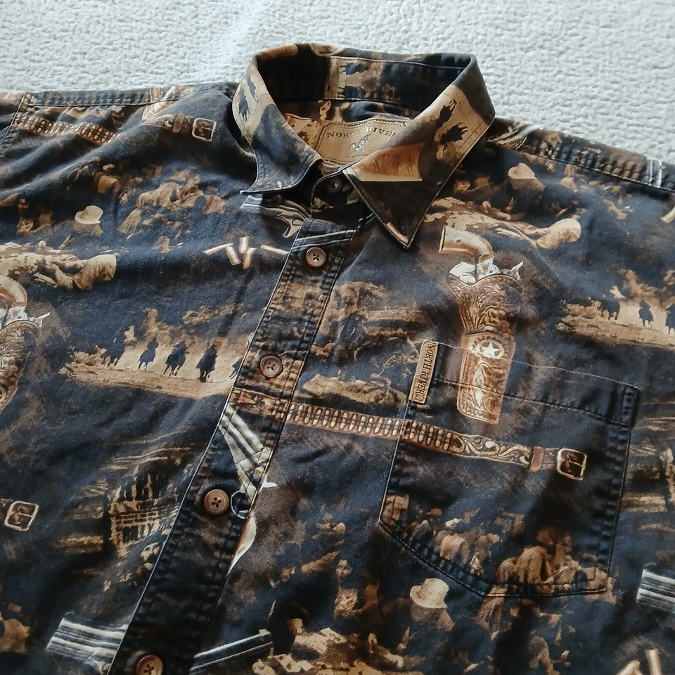 Camisa North River Para Hombre Extra Grande Marrón Negra Vaquera Occidental Estampado Completo Foto 1 de 4