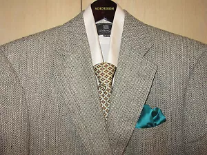38R RBM Collection 100% Silk Khaki Herringbone Blazer + Tie - Picture 1 of 12
