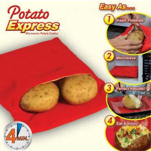 2 Pack New Potato Microwave Cooker Bags 4 Minutes Fast Quick Reusable Washable