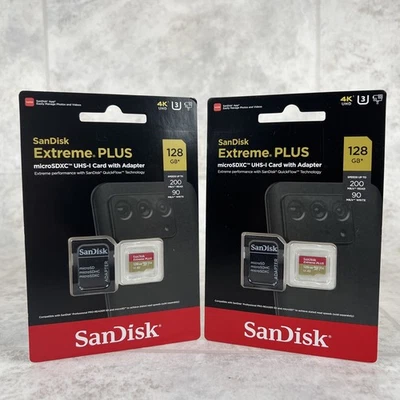 Lot Of 2 New SanDisk 128GB Extreme Plus MicroSDXC 128GB With Adapter