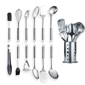 Cooking Utensil Set 13 Piece Stainless Steel Kitchen Tool Set with Holder, In... - Picture 1 of 7
