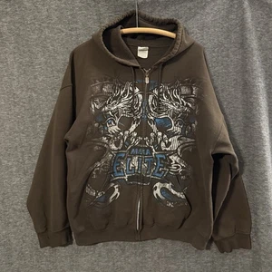 Vintage MMA Elite Hoodie XL Braun Full Zip Y2K Dragon Goth S106 - Bild 1 von 9