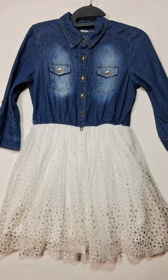 Girls Arizona Tulle A-Line Dress Denim Top Size 12 Long Sleeve or 3/4 Sleeve - Image 1 of 4