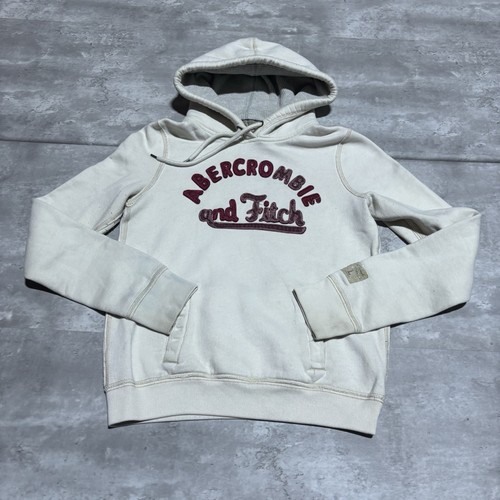 OFF WHITE Abercrombie & Fitch Felpa con Cappuccio Donna Grande Avorio Misto Cotone Mallcore *