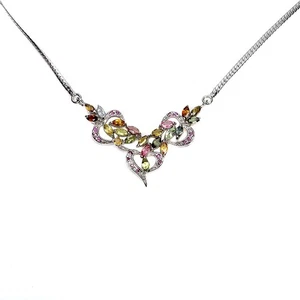 925 Sterling Silver Necklace Marquise Tourmaline Rhodolite Gemstone Jewelry 19in - Picture 1 of 14