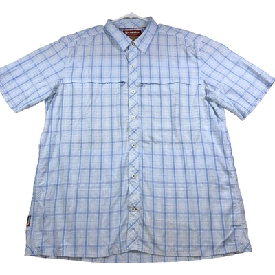 Mens Simms Performance Fishing Shirt Button Up Short Sleeve Blue Plaid Size 2XL - Image 1 of 4