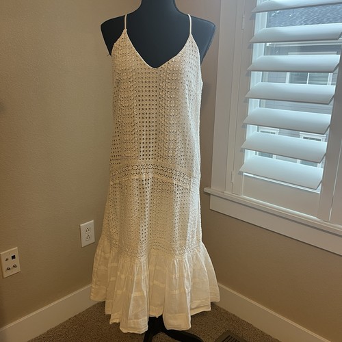 OFF WHITE Urban Outfitters abito midi occhiellato taglia media bianco sporco boho estivo H12