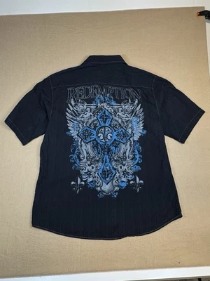 Vintage Eighty Eight Button Down Shirt Mens XXL Black Cross Gothic Print Y2K NWT - Image 1 of 4