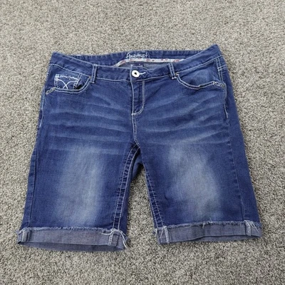 Amethyst Shorts Womens 18 Dark Blue Denim Jean Jorts Mid Rise Whiskered Fade Y2K - Image 1 of 4
