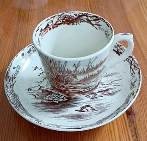 Vtg Lot 2 T. Elsmore & Son Osborne Brown Tunstall England Birds Tea Cup & Saucer - Picture 1 of 7