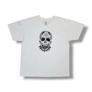 Fruit Of The Loom Explicit Skull Graphic Print V-Neck White T-Shirt Men's XL - Picture 1 of 8