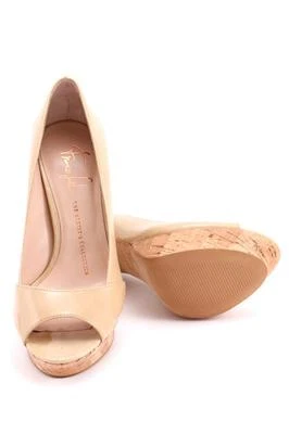 Franco Sarto Zabrina Tacón Cebada Patente Tostado Punta abierta Tacón de corcho Plataforma Bomba NUEVO Foto 1 de 4