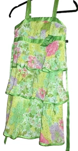 BCX Girl's Size 12 FANCY DRESS Multicolor GREEN with PINK FLOWER Brand New MINT - Picture 1 of 8