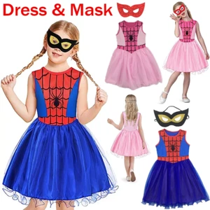 Kids Girls Spidergirl Costume Dress Up Superhero Spider-man Fancy Dress Cosplay - Picture 1 of 15